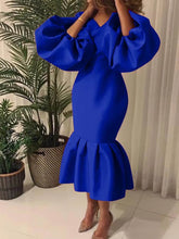 Bodycon-Midikleid mit langen Laternenärmeln und Fischschwanz